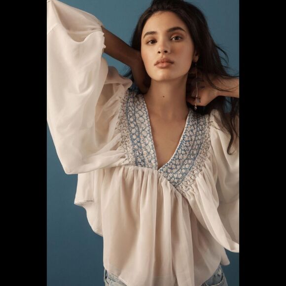 Anthropologie Tops - By Anthropologie Sheer Smocked Babydoll Top